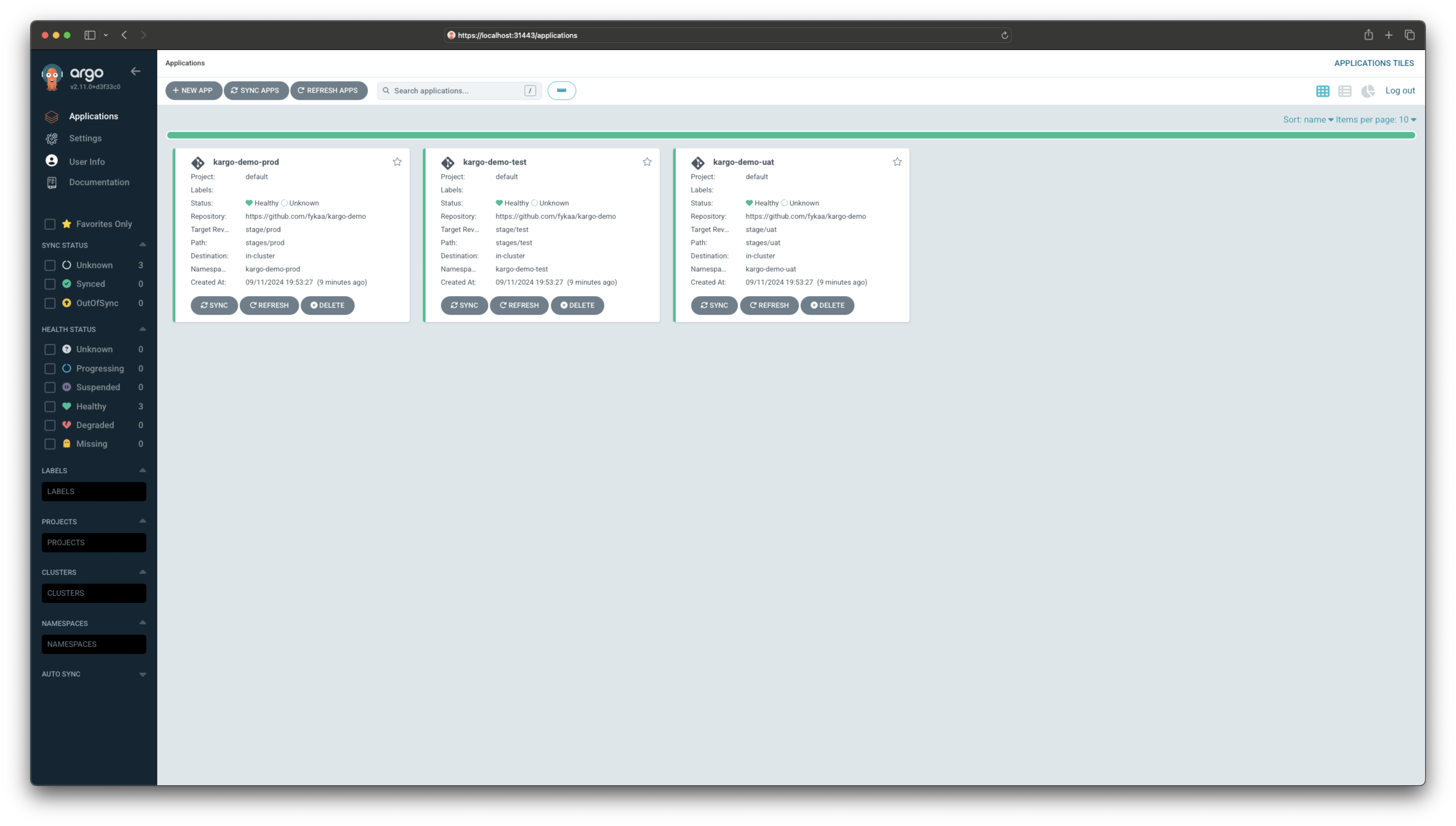 Argo CD Dashboard